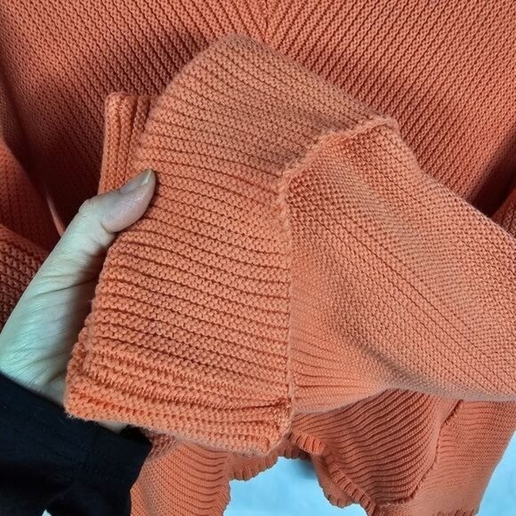 Free People La Brea V-Neck Sweater S Orange Oversized Reverse Seam Asymmetrical - Picture 4 of 12